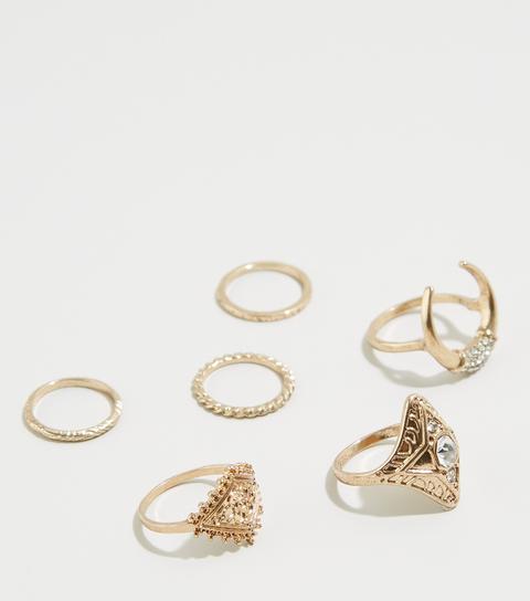 6 Pack Gold Crescent Rings New Look