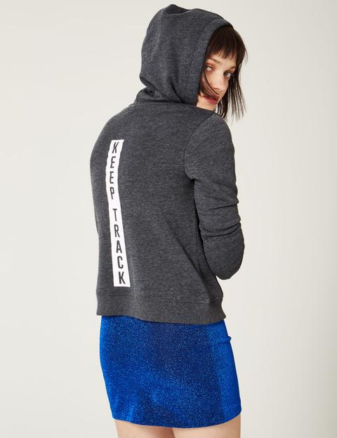 Charcoal Grey Marl "keep Track" Print Hoodie