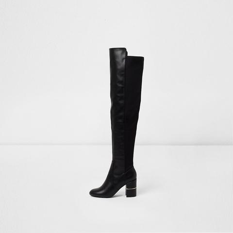 Black Over The Knee Block Heel Boots