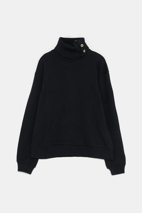 Buttoned Roll Neck Sweatshirt