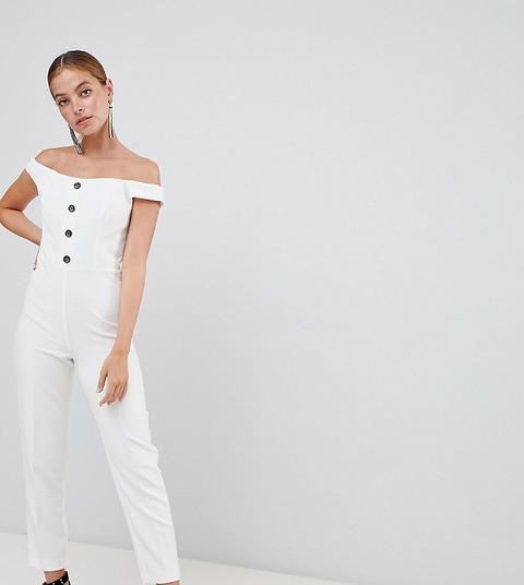 Miss Selfridge Petite - Tuta Jumpsuit Da Cerimonia Con Bottoni Sul Davanti - Bianco