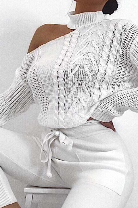 Cream Knitted Slash Neck Off Shoulder Jumper - Hazel