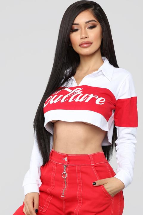 Culture Collared Top - Red/combo