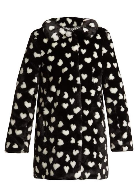 heart print fur coat