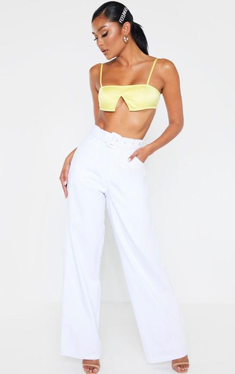 White Chambray Belted Woven Wide Leg Trouser