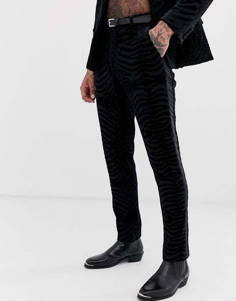 Asos Design Skinny Tuxedo Suit Trousers In Black Tiger Glitter Velvet