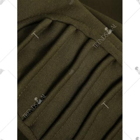 solid pleated sleeve patch detail long fleece hoodie