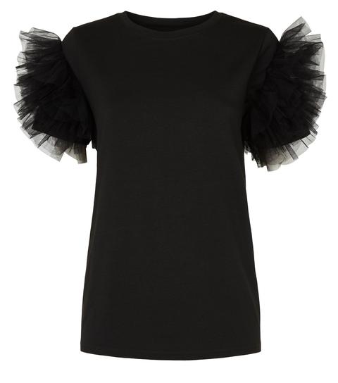 mesh ruffle sleeve top