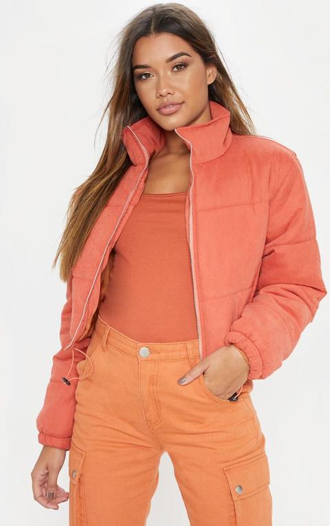 Rust Super Cropped Peach Skin Puffer