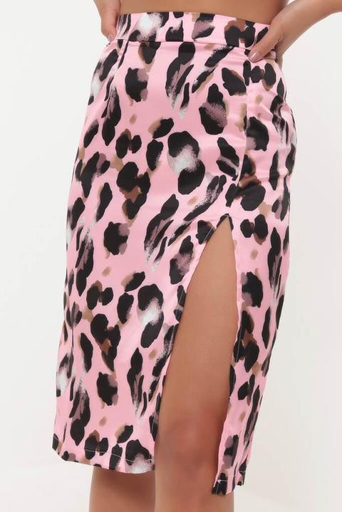 Leopard midi clearance side split skirt