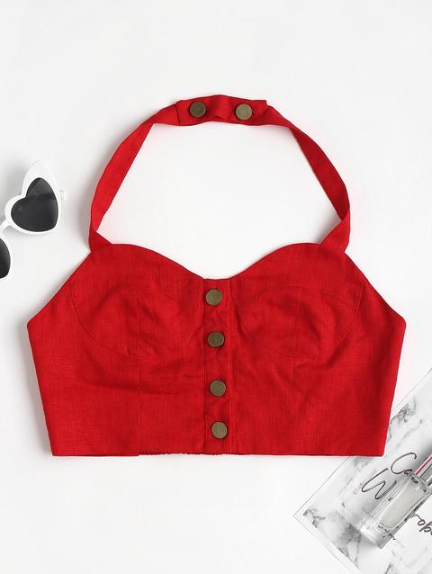 Top Corto Con Halter E Bottoni