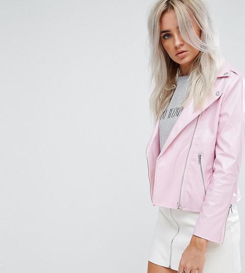 Boohoo Petite - Giacca Stile Motociclista In Vinile - Rosa