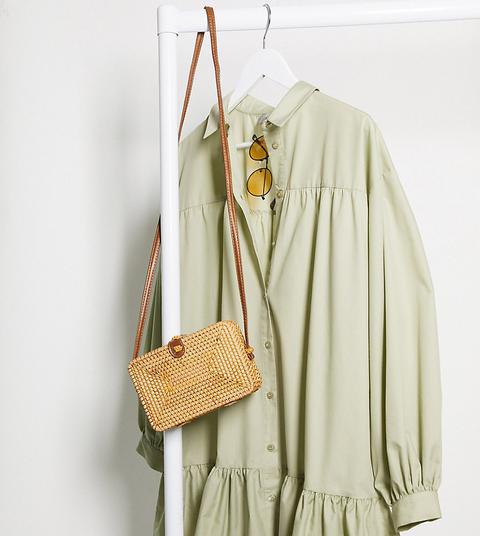 Asos Design Tall Trapeze Mini Oversized Shirt Dress In Light Khaki-green