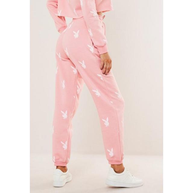 Playboy X Missguided Pink Repeat Print Oversized Joggers Pink