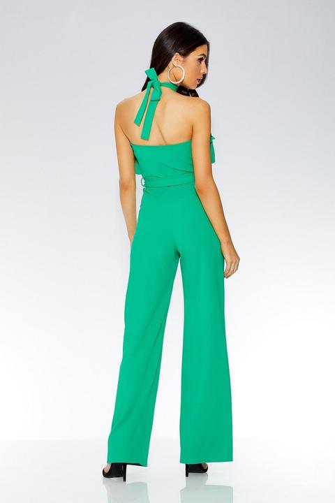 green halter neck jumpsuit