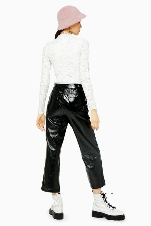 Womens Black Faux Leather Vinyl 