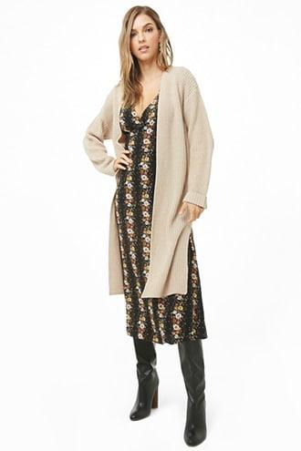 Forever 21 Longline Knit Cardigan Taupe