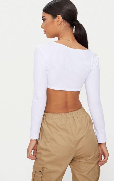 Basic White Rib Longsleeve Crop Top