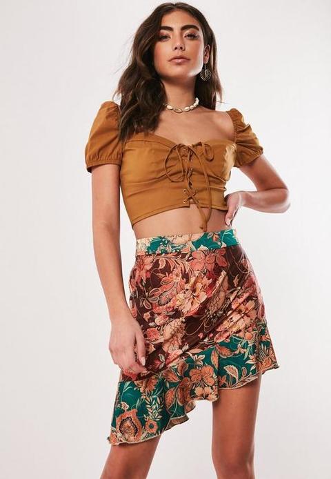 Tan Milkmaid Crop Top, Tan