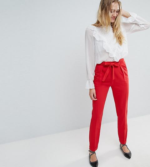 Asos Tall - Pantaloni Con Pinces E Cintura Obi - Rosso