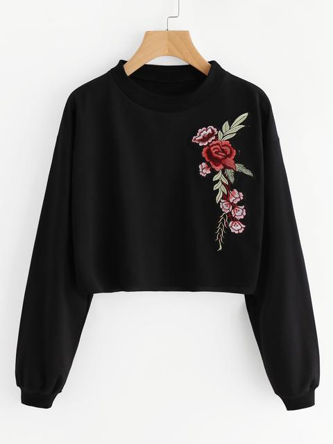 Embroidered Rose Applique Sweatshirt