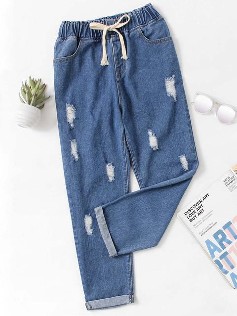 Pantaloni Di Jeans Con Laccetti In Vita