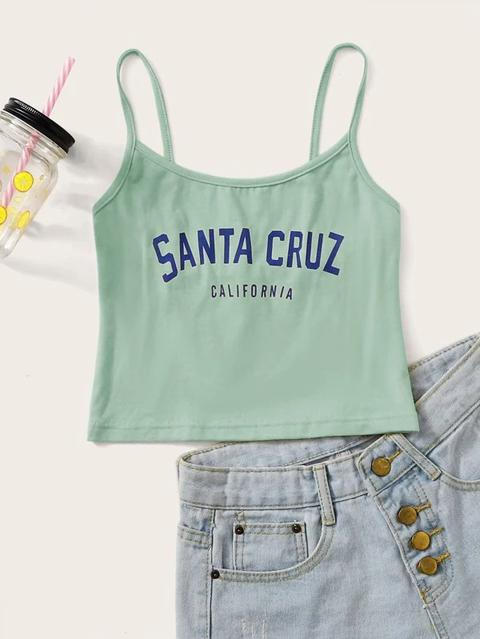 Camis Letras Verde Casual