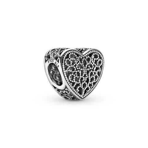 Pandora Filigree & Beaded Heart Charm - Sterling Silver