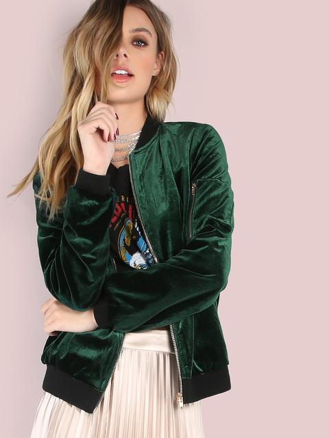 Chaqueta Bomber De Terciopelo Verde