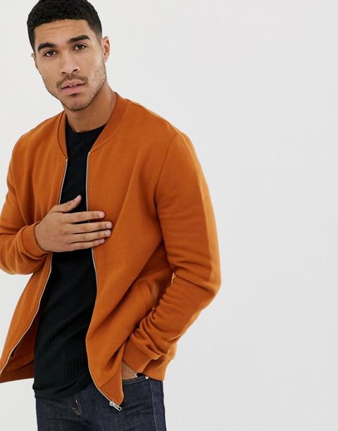 Asos Design - Jersey-bomberjacke In Dunkelorange - Orange