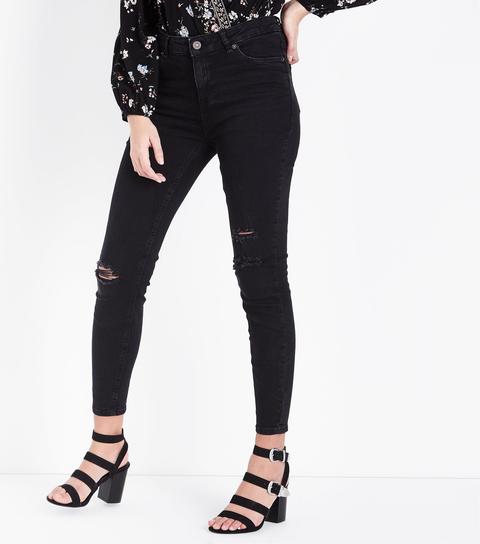 Black Ripped Fray Hem Skinny Jenna Jeans New Look