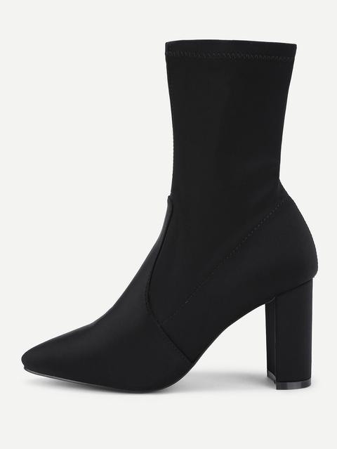 Pointed Toe Block Heeled Sock Boots