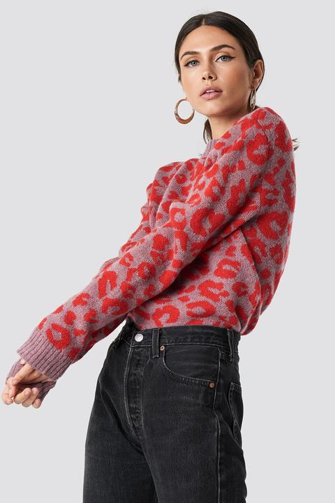 Animal Printed Leo Sweater Red