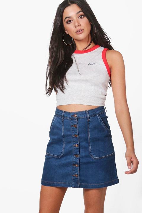 Shona Button Through Denim Mini Skirt