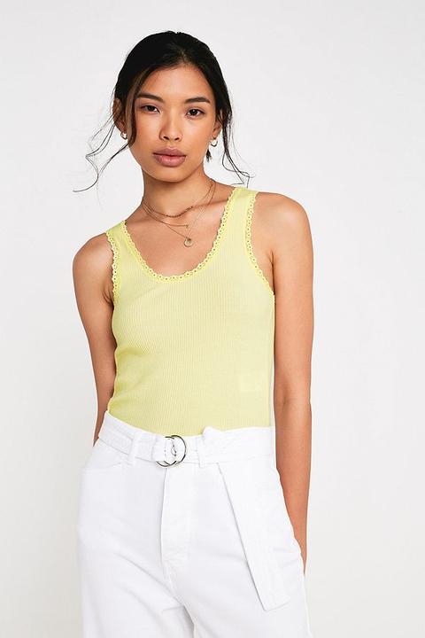 Uo Lace Trim Vest - Yellow L At Urban Outfitters