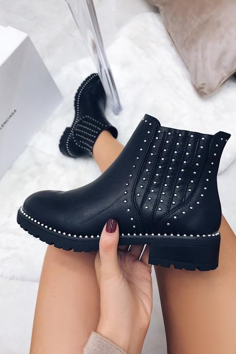 Jemma Black Studded Ankle Boots