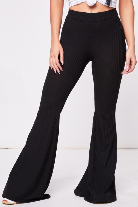 Lucie Black Ribbed Flared Trousers