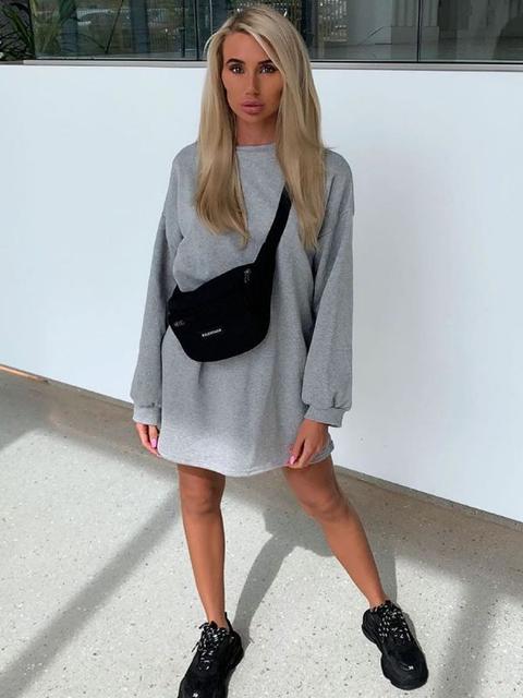 Lainey Plain Oversized Basic Sweater Dress In Grey