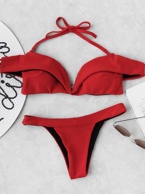 Foldover Ribbed Bikini Set