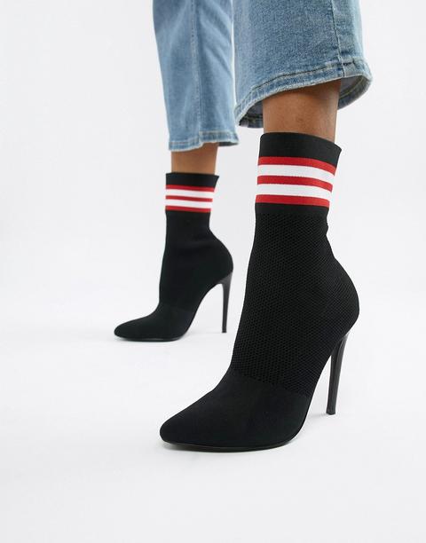 Century Black Striped Sock Ankle Boots 
