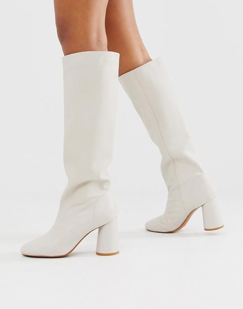 Botas De Cuero Con Tacón Redondeado En Color Hueso De & Other Stories Tall-blanco