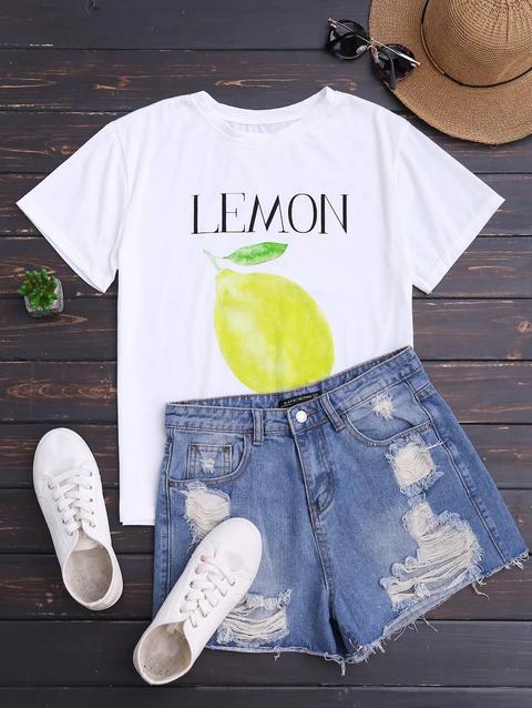 T-shirt A Maniche Corte Con Stampa Limone White