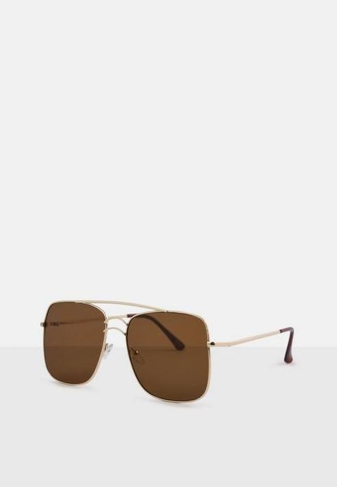 Brown Double Nose Bridge Aviator Sunglasses, Brown