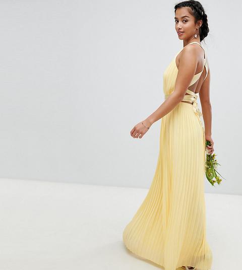 Vestido Largo Plisado De Dama De Honor Con Espalda Cruzada Y Detalle De Lazo De Tfnc Petite-amarillo