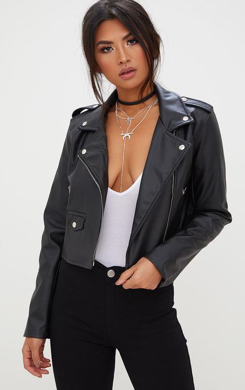 Black Pu Biker Jacket With Zips, Black