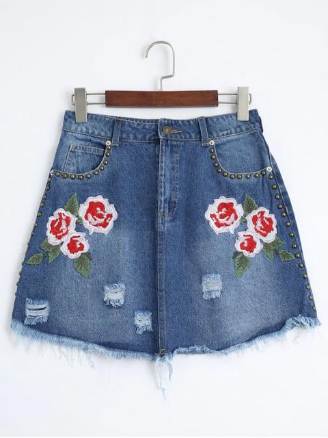 Faldas Bordadas Florales Bordadas Falda De Dril De Algodón