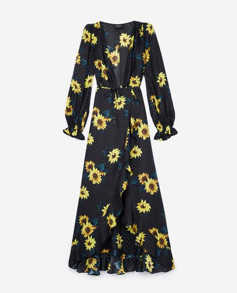 Robe Soie Longue Imprimé Dark Sunflowers