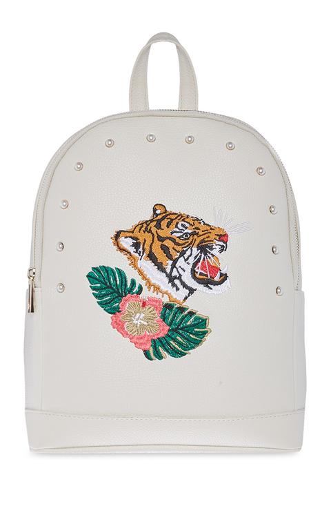 White Embroidered Backpack