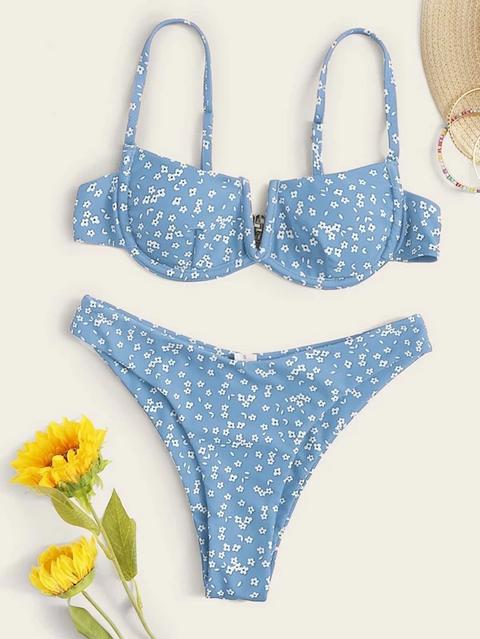 Bañador Bikini De Cuello V Floral De Margarita