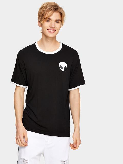 1plus1 Guys Alien Printing Ringer Tee